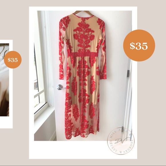 Red Lace Floral Maxi Dress - Picture 6 of 6
